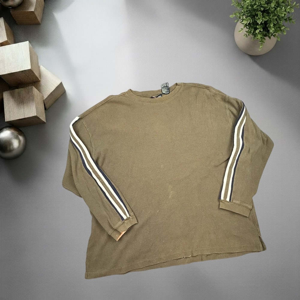 Vintage Faded Glory Thermal Shirt XL Green Striped Sleeve Y2K Skater Grunge 90s